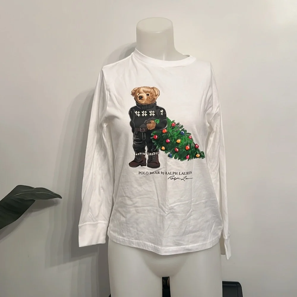 Ralph Lauren White Long Sleeve Bear Tee Unisex
